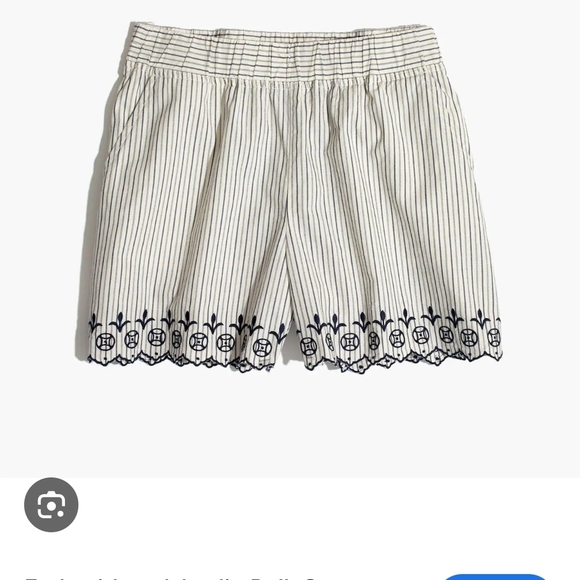 Madewell High Waist Striped Shorts with Navy Blue Embroidery Size Xl 100% Cotton - Picture 2 of 9